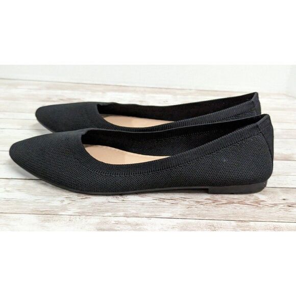 Womens Size 10 Black Mesh Knitted Comfort Pointed Toe Slip On Ballet Flat - Picture 5 of 10